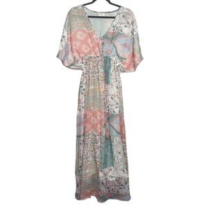 World Market Mira Pastel Mixed Patchwork Print Kaftan Maxi Dress Size L / XL